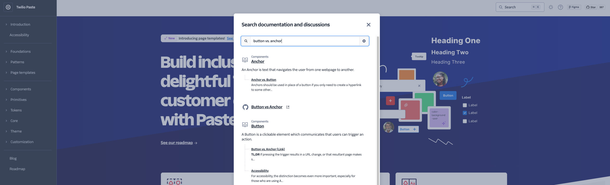 Screenshot of the new search feature on the Paste docs site