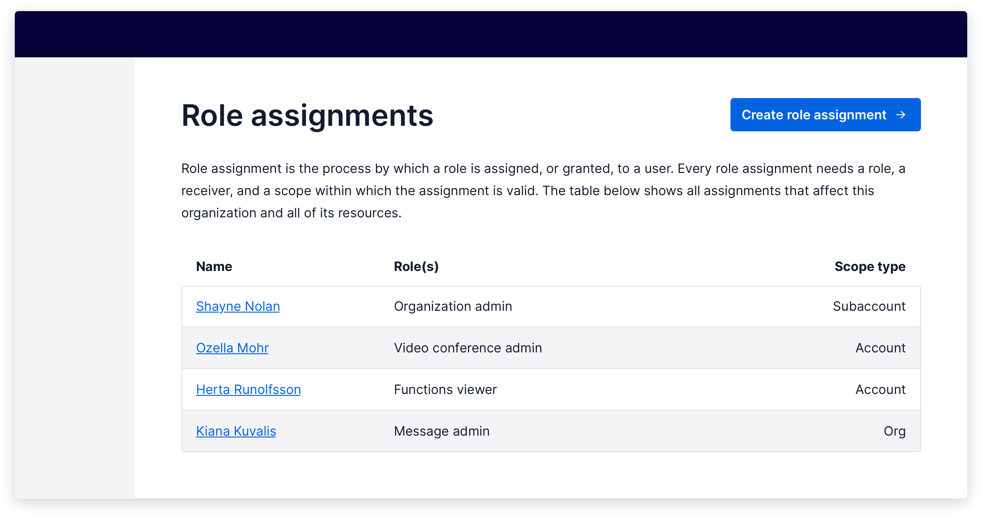 table with primary action link styled as a button