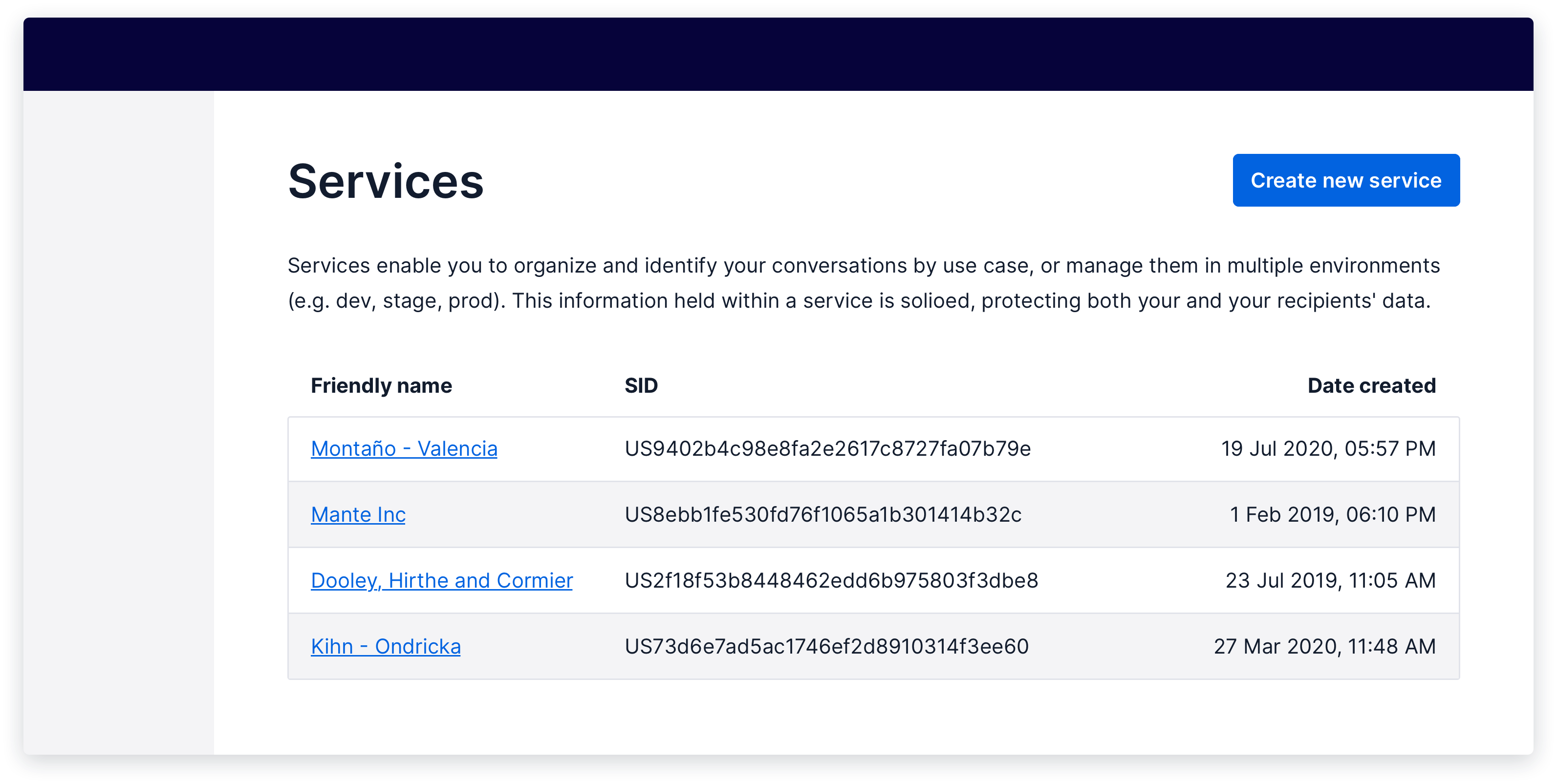 table with a primary action button placed at the top right